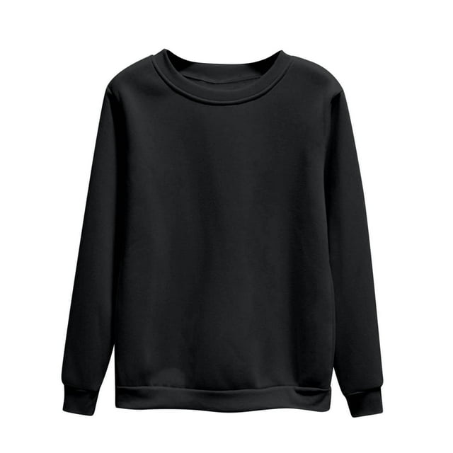 Moxiu Chandails à Col Rond pour Femmes Automne Manches Longues en Molleton Chandail de Base Uni Chandail à Enfiler Hauts Chandail Chandail Noir, TG