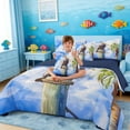 thumbnail image 3 of Manfei Watercolor Pelican Palm Tree Bedding Comforter Set for Kids Boys and Girls, Coastal Bird Print Queen Bedding Sets, Navy Reversible 7pcs, 3 of 6