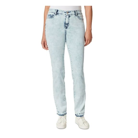 GLORIA VANDERBILT Womens Light Blue Zippered Pocketed Raw Hem Acid Wash Straight leg Jeans 8