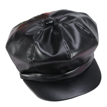 

NUOLUX Fashion Winter Ladies PU Artifical Leather Retro Beret Octagonal Artists Painters Peaked Cabbie Unisex (Black)