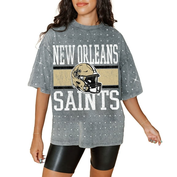 Women's Gameday Couture Gray New Orleans Saints Oversized Mini Rhinestone Classic T-Shirt