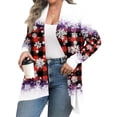thumbnail image 2 of Women's Fall and Winter Fashion Casual Print Long Sleeve Mid-Length Cardigan Jacket, Christmas Theme for Holiday Season,Purple,3XL, 2 of 6
