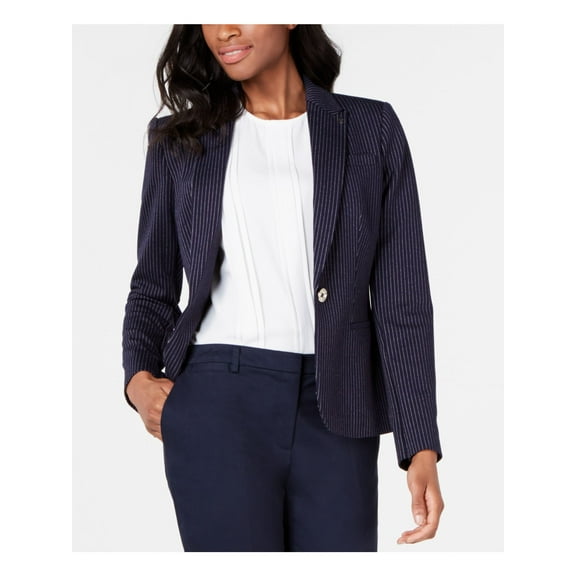 TOMMY HILFIGER Womens Navy One Button Pinstripe Blazer Jacket Size: 4