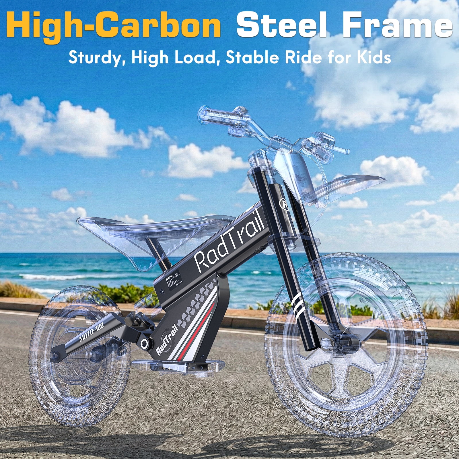 East doll 36V Electric Dirt Bike for Kids, 200W Peak Brushless Motor, Up to 13 MPH & 13 Miles Range, 14" Pneumatic Tires, Twist Throttle, Kids Electric Dirt Bike Ages 6-12, Max Load 143 Lbs, Black