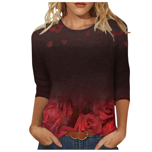 Pompotops Mode T-shirt Décontracté à Manches 3/4 Col Rond Confortable pour Femmes en Solde