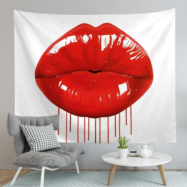 Tapiz para colgar en la pared, estilo pop art moderno, con labios rojos, 150 x 130 cm