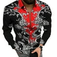 thumbnail image 2 of Men Print Button Down Muscle Fitness Shirts Baroque Long Sleeve Party T Dress Up, 2 of 11