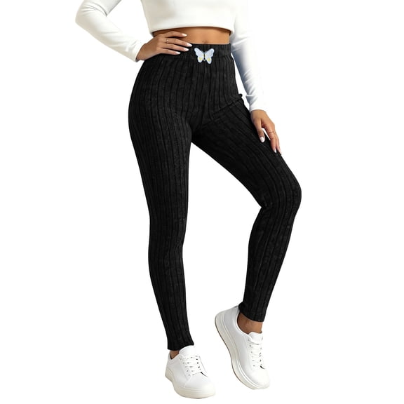 Lumtrix Yoga Ribbed Leggings for Women High Waisted Butt Lifting Workout Gym Athletic Pants Black M