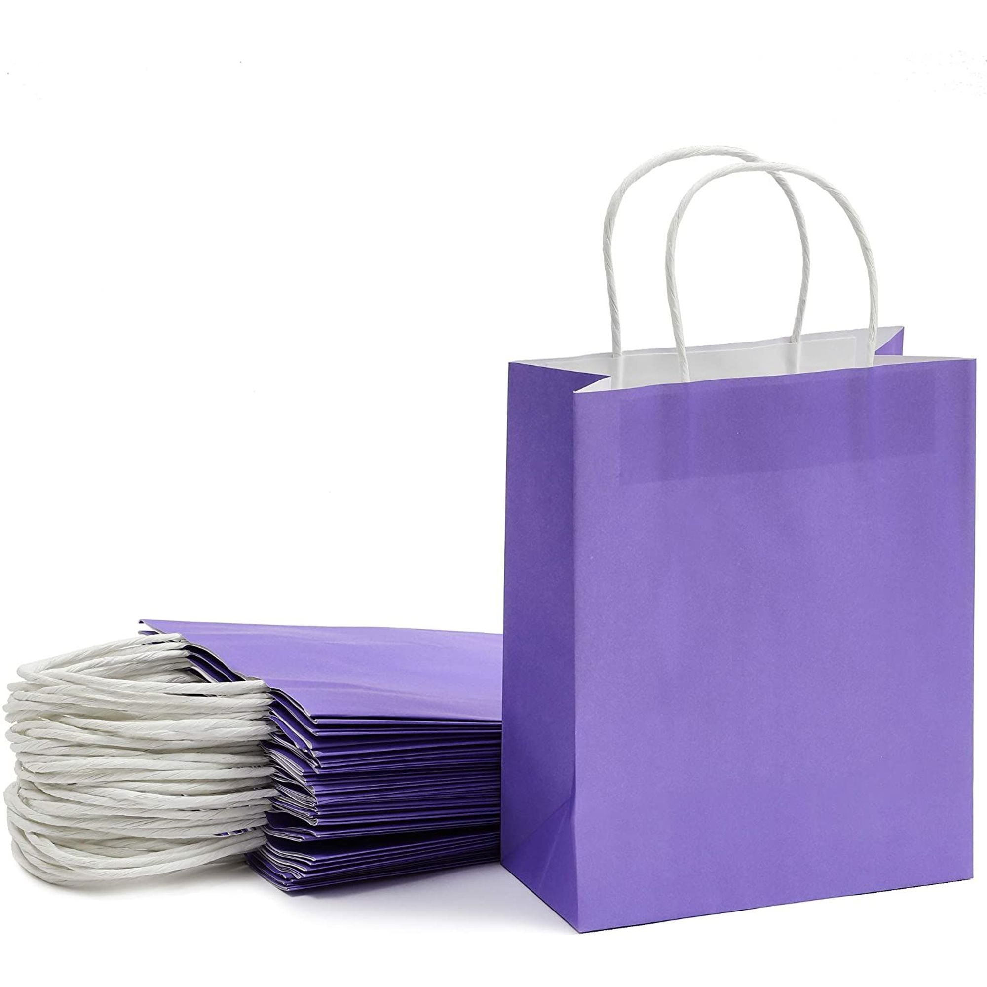 25 pcs 8"x3.9"x10" Purple Kraft Paper Gift Bags, Party Favor, Shopping Bags with Handles