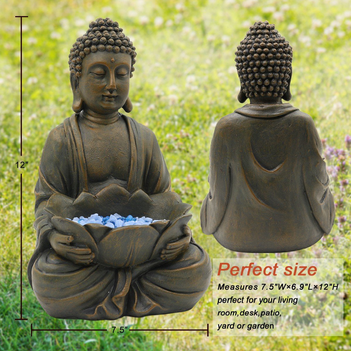 Goodeco Meditating Buddha Statue,Garden Sitting Sculpture Decor 12