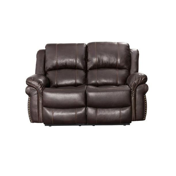 Dual Recliner Loveseat With Padded Arms, Leather Dual Recliner Loveseat