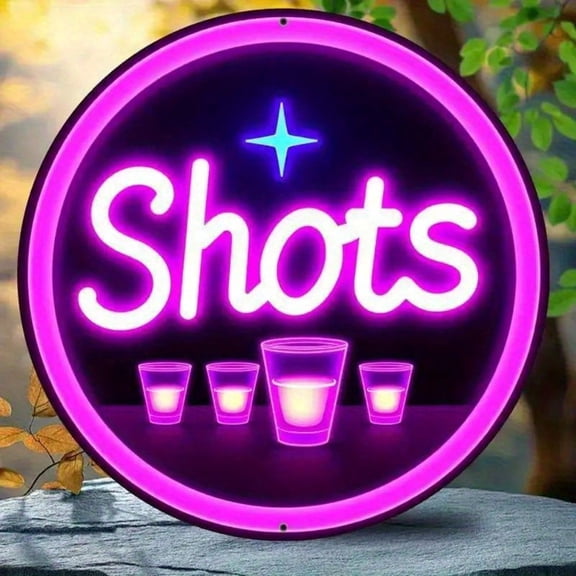 HELLOYOUNG Neon Glow Metal Bar Sign "SHOTS" 7.87x7.87 Inch Wall Decor for Home Bar Party