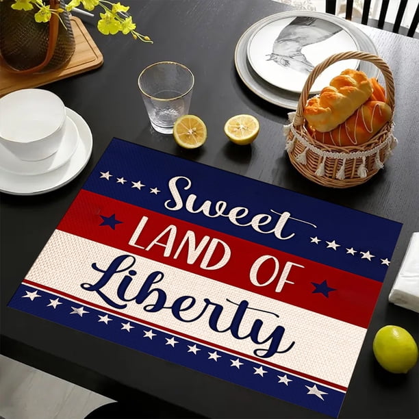 Manteles Individuales de Lino con Motivo Del Día de La Independencia | Manteles de Comedor Resistentes Al Calor con Estampado Multicolor | Tela de Lino Duradera y Lavable | Decoración para La Cocina
