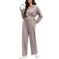 thumbnail image 2 of ATHLECHIC Women's Tracksuits 2 Piece Outfits Casual Cropped Hoodie Wide Leg Pants Workout Lounge Sets S Coffee, 2 of 4
