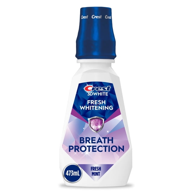 Crest 3D White Fresh Whitening Mouthwash/Mouth Rinse, Prevents Surface Stains, Kills Millions of Bad Breath Germs, Alcohol-Free, Arctic Mint Flavor, 473 mL (16 fl oz)