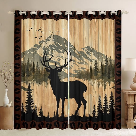 Homewish Teens Adults Animal Deer Black Out Curtains,Woodland Wildlife Curtains Pack of 2 (42x63 Each),Retro Vintage Aesthetic Bedroom Curtains,Ultra Soft Home Decor