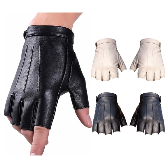 ZDWQFA 1 Pair Fingerless Driving Gloves PU Faux Leather Outdoor Sport Halloween Cosplay Costume Half Finger Glove for Men Women Teens