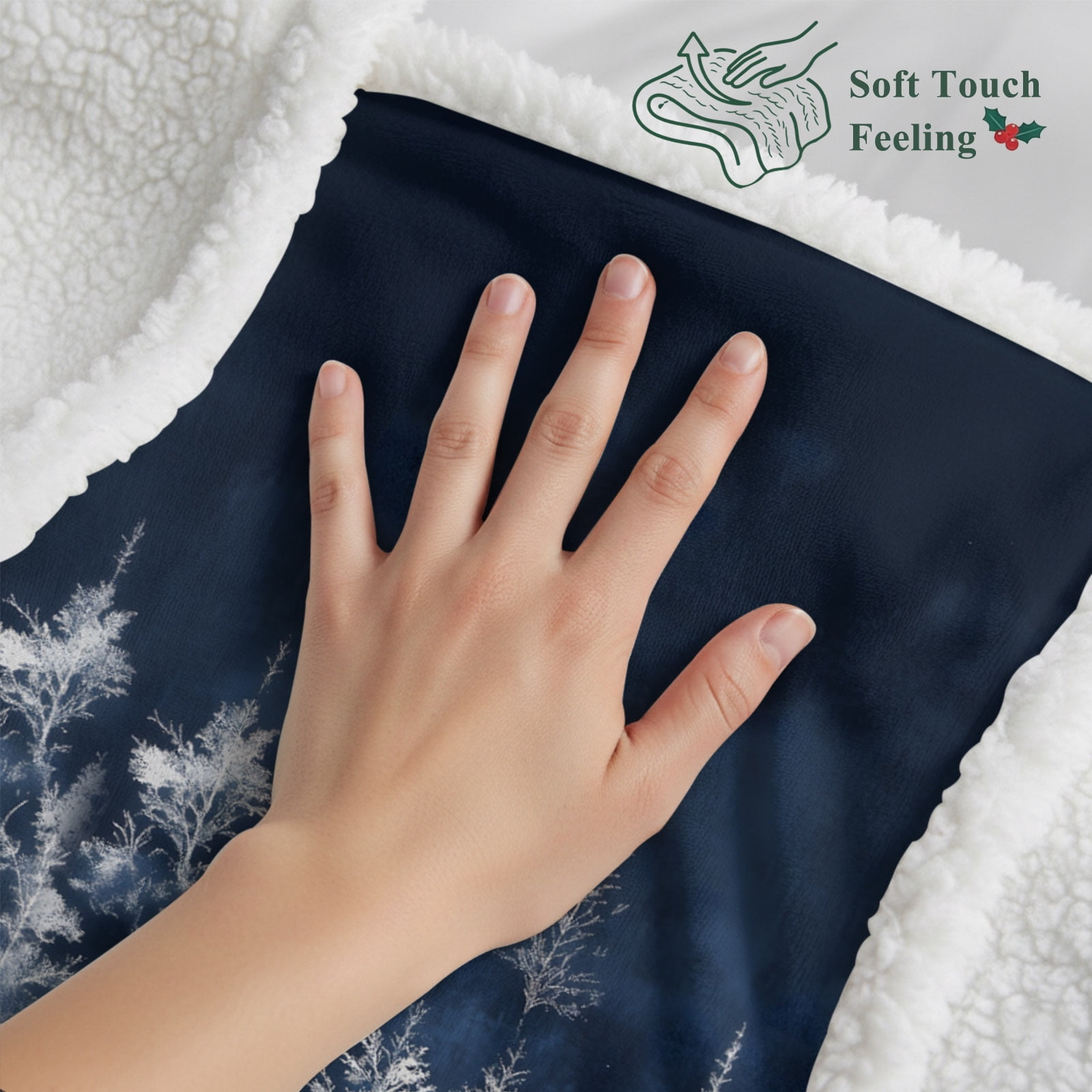 Sherpa Blankets Fleece Throw Blanket Reversible Soft Cozy Bed Blankets Winter Forest Elk Pine Trees,Flannel Sofa Throws,Snowfield Reindeer Trees Fuzzy Warm Blankets for Couch,50x60in