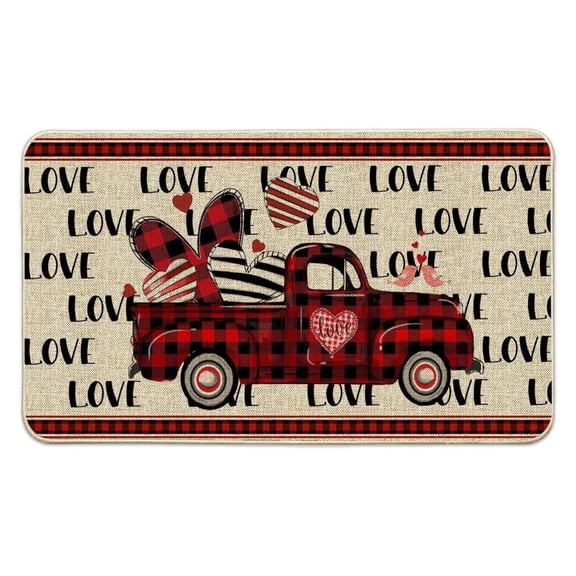 Valentines Day Welcome Doormat Non Slip Indoor Outdoor Entrance Mat for Holiday Home Decor Decorative Floor Carpet with Heart Design for Front Door Porch Patio Garage Housewarming Gift for Couples