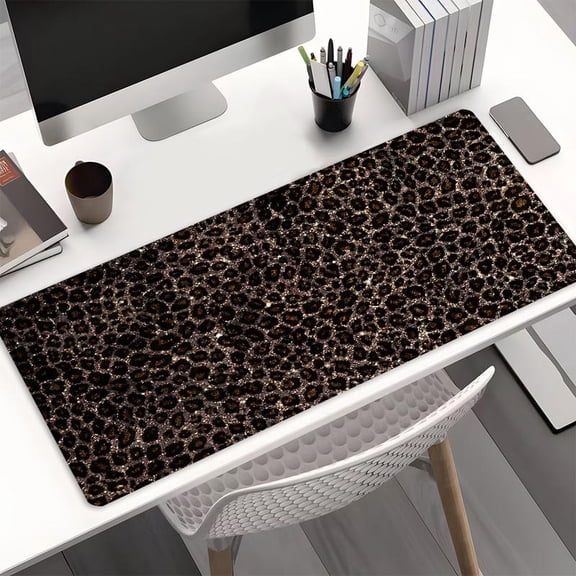 HELLOYOUNG Leopard Print Gaming Mouse Pad, Extra Large Non-Slip Rubber Desk Mat with Stitched Edges, Waterproof Keyboard Pad for Office Work, PC, Laptop, Home, 3 Size Options