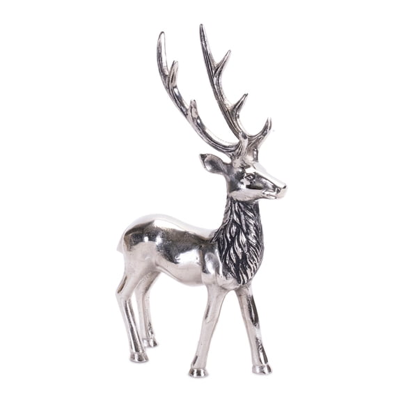 Melrose Etched Reindeer Christmas Figurine - 14" -  Silver Finish