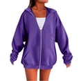 thumbnail image 3 of Women's Zip Up Hooded Fleece Jacket, Long Sleeve Warm Outerwear for Fall and Winter, Casual Pullover for Daily Wear and Outdoor Activities-Purple, 3 of 6