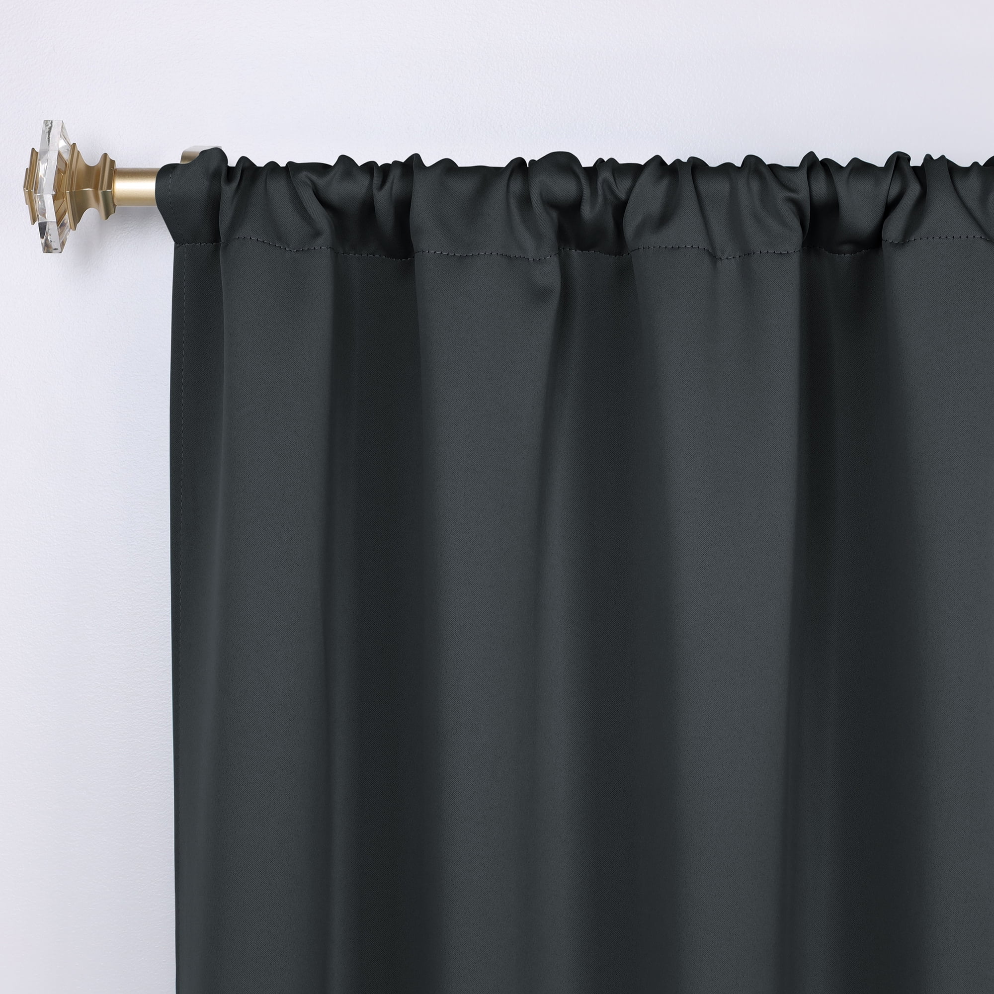 Bkue Nile Mills Modern, Classic Solid Semi Blackout Curtains, Set of 2, 26" x 63", Black