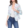 thumbnail image 2 of DARING DIVA Women's Elegant Notched Lapel Floral Print Blazer XS Blue-Floral, 2 of 6