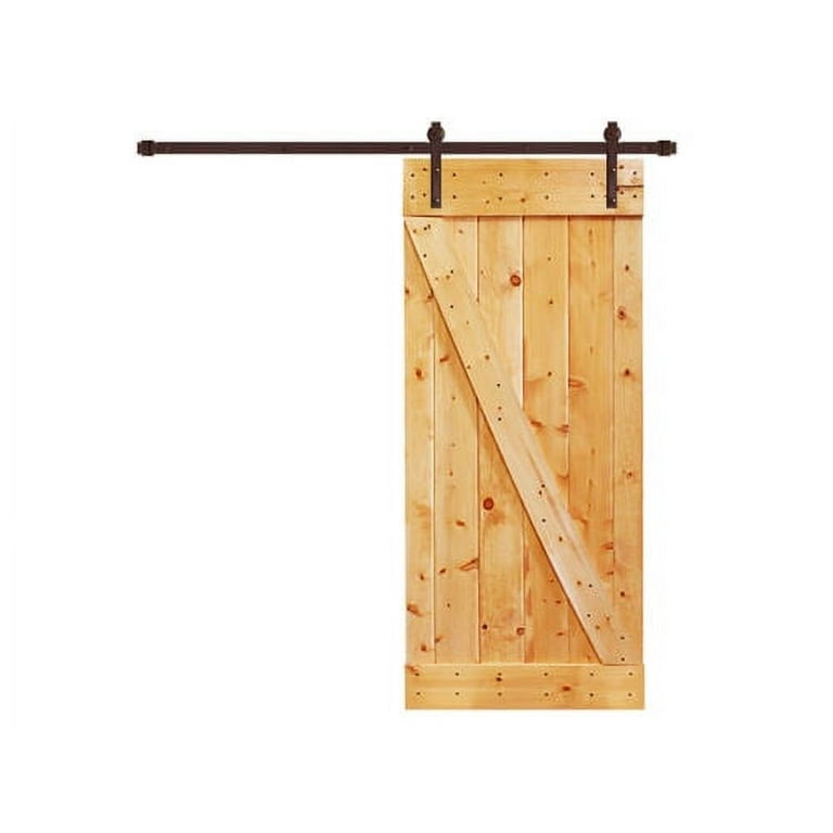 Z Series 42 in. x 84 in. Dark Coffee Stained Solid Knotty Pine Wood Interior Sliding Barn Door with Hardware Kit Z Series 42 in. x 84 in. Dark Coffee Stained Solid Knotty Pine Wood Interior Sliding Barn Door with Hardware Kit