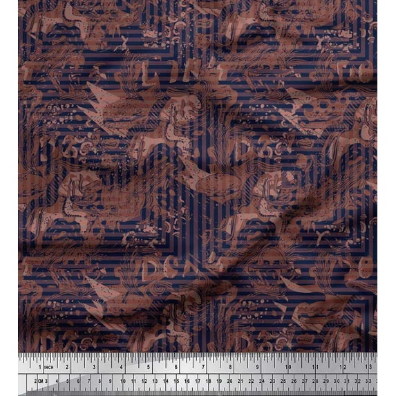 Soimoi Cotton Cambric Fabric Texture & Greek Key Geometric Print Sewing Fabric Yard 56 Inch Wide