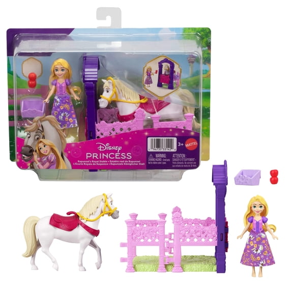 Disney Princess Rapunzel & Maximus Small Doll & Horse Set with Stable Playset & Accessories
