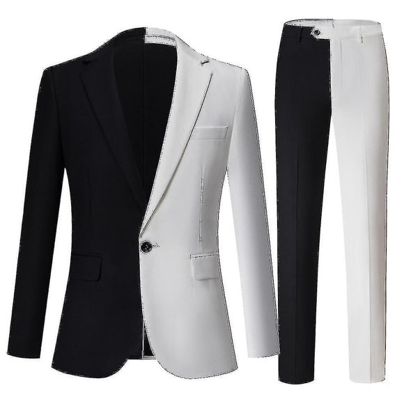 Men's Suit Black And White Color Blocking Suit Two-piece