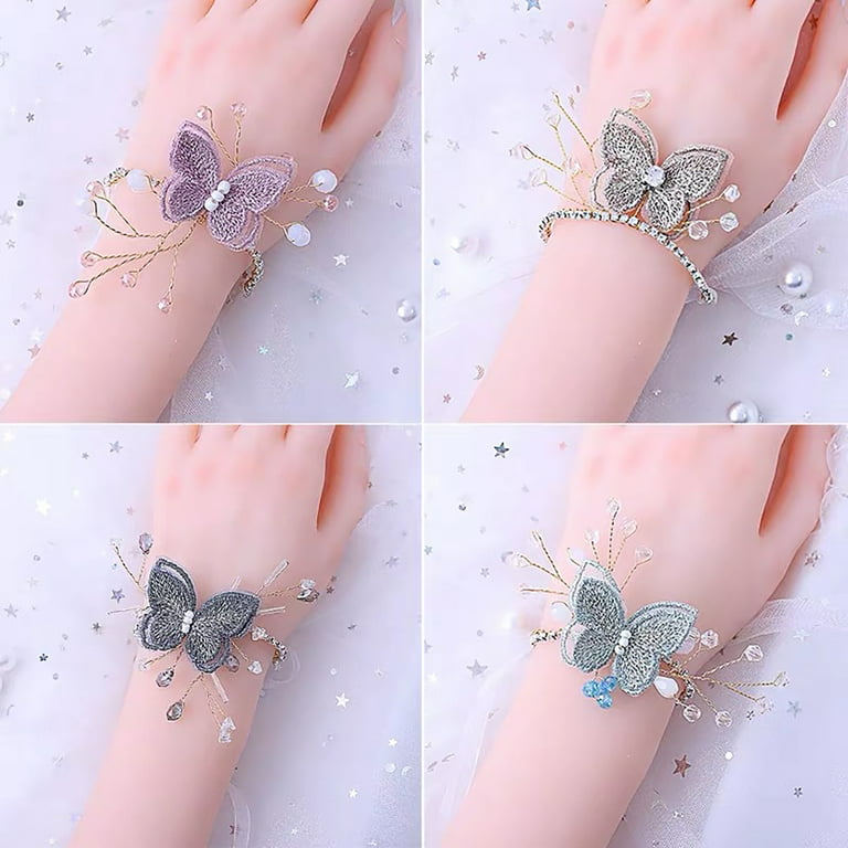 Dream Lifestyle Wrist Corsage with Butterfly Shape,Wristlet Band Bracelet  for Women Bride Bridesmaid White Wedding Prom Children Show Out 1PC