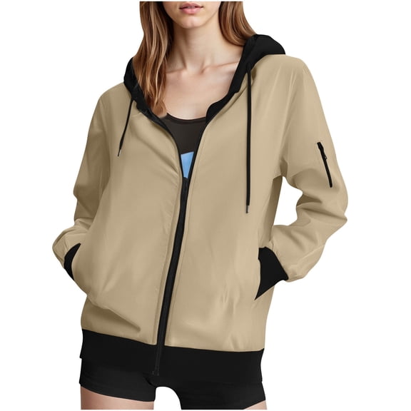Winter Oversized Outerwear Jackets New Women Long Sleeve Lightweight Zip up Oversized Hoodies Waterproof Windproof Jackets with Pockets Khaki L