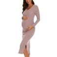 thumbnail image 3 of Diufon Women's Maternity Long Dress Long Sleeve V Neck Knitted Dress Pregnant Fall Winter Basic Slit Dress, 3 of 6