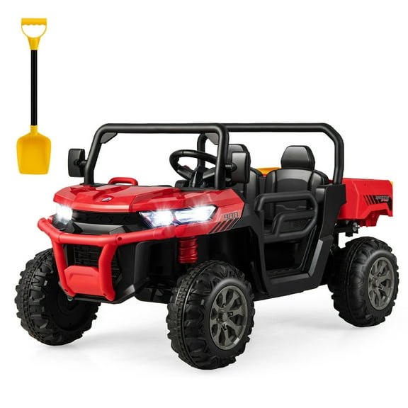 Gymax 12V 2 Seater Ride On UTV Dump Truck Remote w/ Electric Dump Bed & Shovel Red