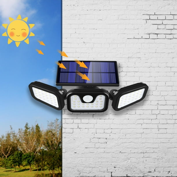 Solar Powered Motion Lights for Outside,Motion Sensor Security Lights, 3 Adjustable Head 74 LED Wide Angle, Waterproof Wireless Wall Lights for Porch Yard Garage Pathway and More