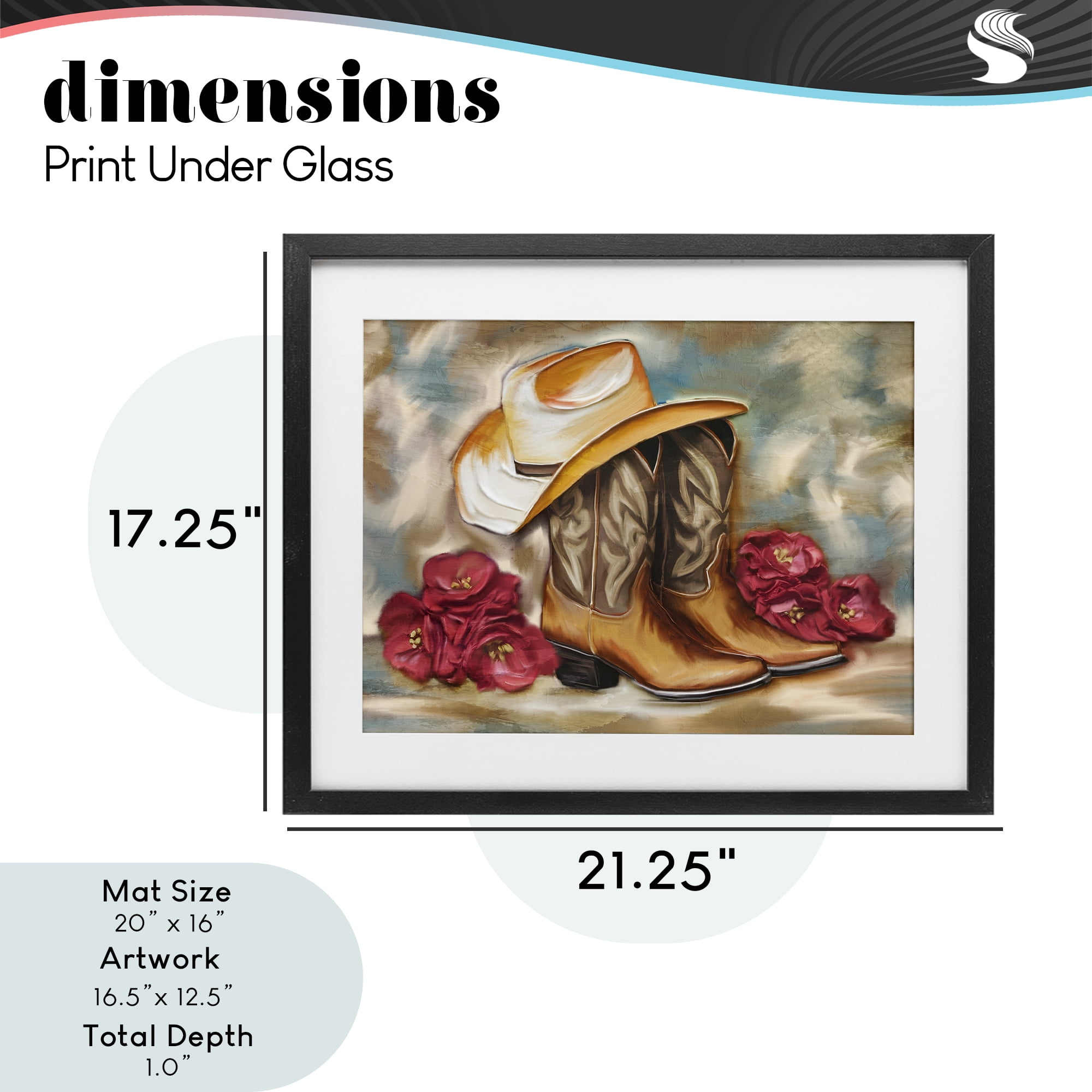 Boots & Floral Bunches Black Framed Print Under Glass, design by Kim Allen