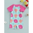 thumbnail image 3 of SUNSIOM Toddler Girls Rash Guard Swimsuit Flower Starfish Shell Pattern Zip Up Short Sleeve Crew Neck Baby Girls Swimwear, 3 of 6