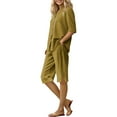 thumbnail image 3 of GILIGEGE Linen Sets for Women 2 Piece Summer Womens Daily Casual Solid Long Sleeve Shirt Tops Pockets Pants Shirt Trousers Set Tracksuit Lounge Matching Sets Gold S, 3 of 9