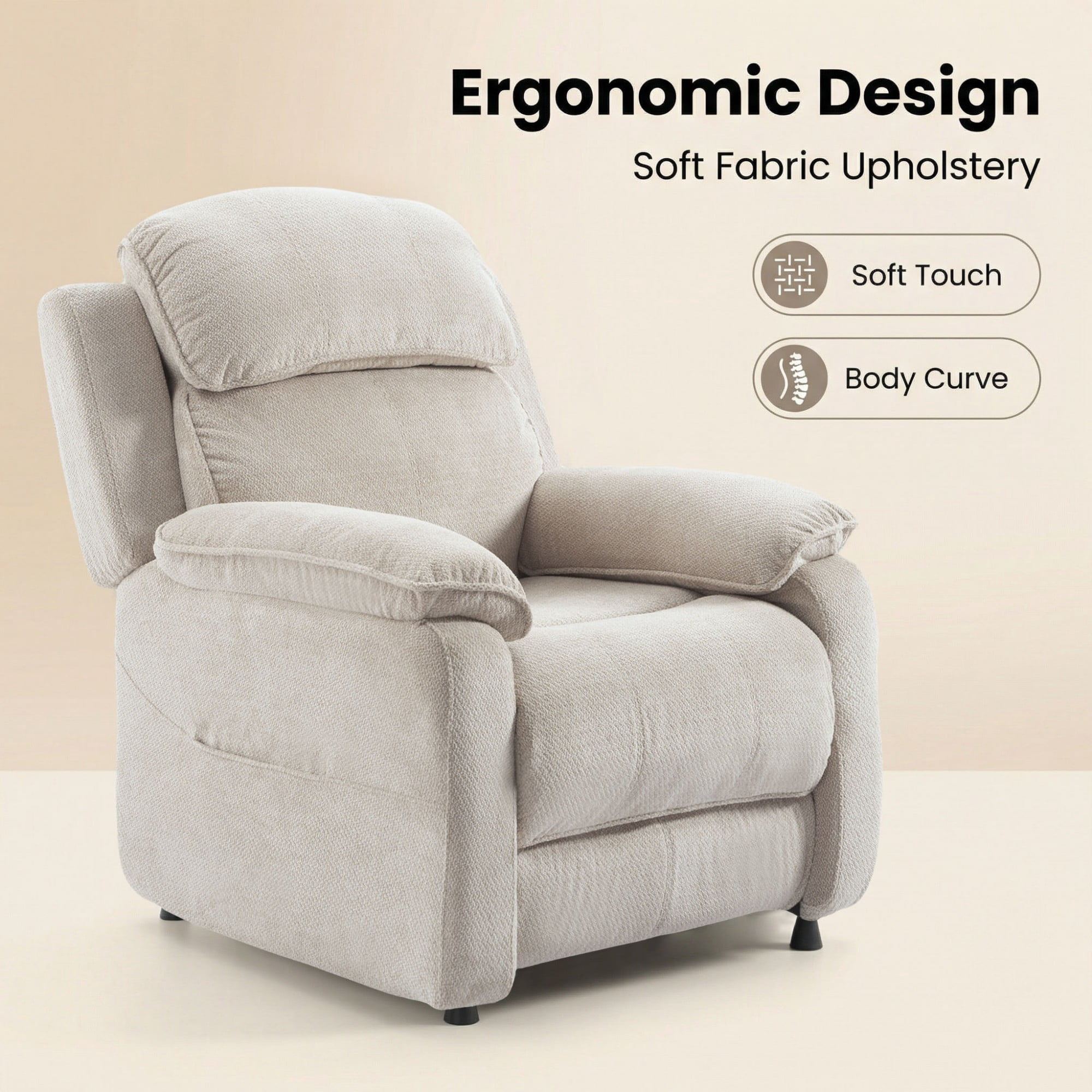 Gewnee Light Khaki 34.84" Power Recliner, Solid Wood Frame Chenille Upholstery, for Home Office Living Room