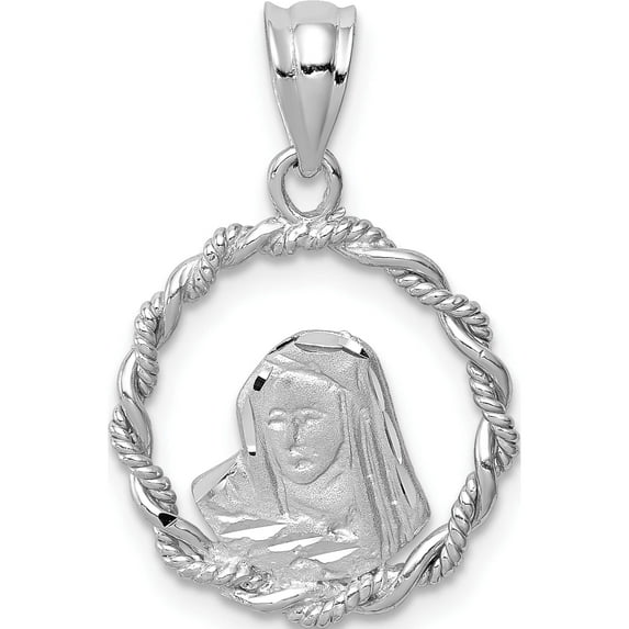 14K White Gold Brushed & Polished Diamond-Cut Virgin Mary Pendant (23.5 X 15.5) Made In United States d4681