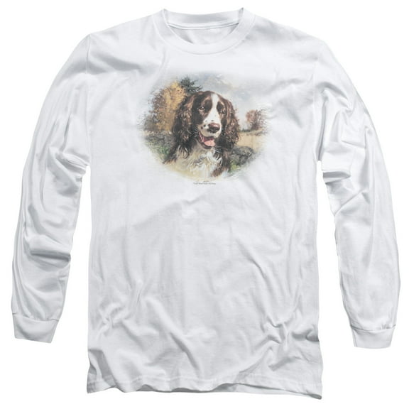 Wildlife SpRinger T-Shirt Spaniel Head Long Sleeve T-Shirt Adult 18/1 White