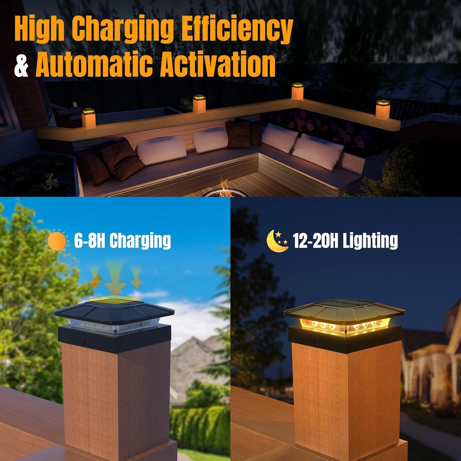 4x4 Solar Post Cap Lights, 8Packs Fence Post Solar Lights with with 3 Lighting Modes, Fit 4x4 Wood/Vinyl Posts, Waterproof Outdoor Deck Post Light for Patio, Fence, Porch