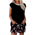 thumbnail image 2 of BLTIBY Women 2 Piece Sets Summer Short Sleeve Crew Neck Top Drawstring Shorts Casual Matching Outfits with Pockets Pink S, 2 of 5