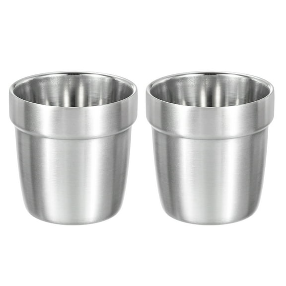 2 Pcs 304 Stainless Steel Cups,6.08oz/180ml Double Wall Water Glasses Step Tumbler Silver