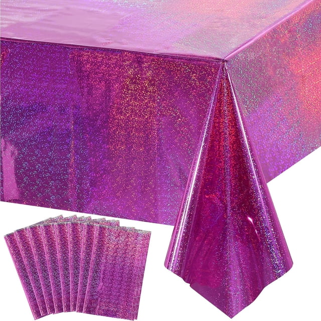 LAICAIW 8 Pack Iridescence Plastic Tablecloths Shiny Disposable Laser Rectangle Table Covers Holographic Foil Tablecloth Iridescent Party Decoration Birthday Bridal Wedding Christmas 54" x 108"(Pink