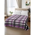 thumbnail image 3 of King Size Flat Sheet Only, Purple Black Plaid Soft Brushed Microfiber Bed Sheets, Farmhouse Purple Black Checkered Hotel Quality Breathable Bedding Top Sheet, Easy Care, 105"x98", 3 of 9