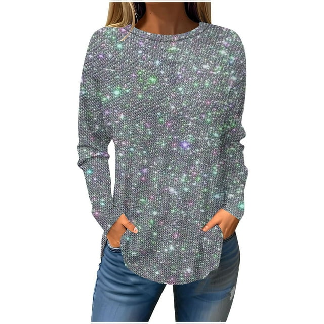 FAIWAD FAIWAD Long Sleeve Tunic Tops for Womens Round Neck Trendy Lightweight Plus Size Pullover Tops