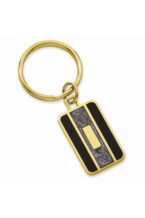 Gold Plated Solid Polished Engravable Black and Grey Colored Key Ring Jewelry Gifts for Men